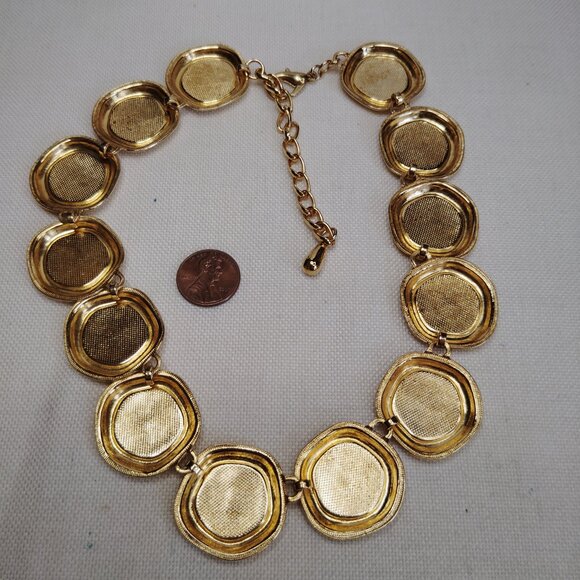 Vintage Gold Tone Navy Enamel Link Statement Necklace 1980s 1990s - Picture 7 of 8